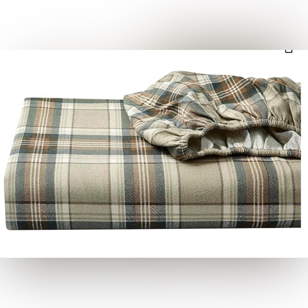 Eddie Bauer Flannel King Sheet Set Edgewood Plaid New - Picture 4 of 4